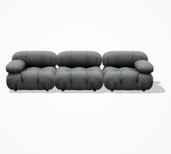 Gray sofa with a unique design on a white background