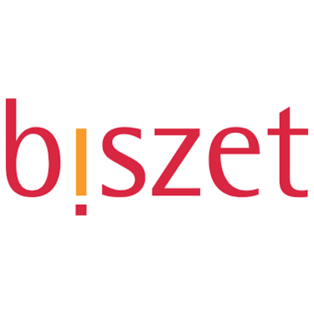 Logo of biszet with a red and orange color scheme on a white background