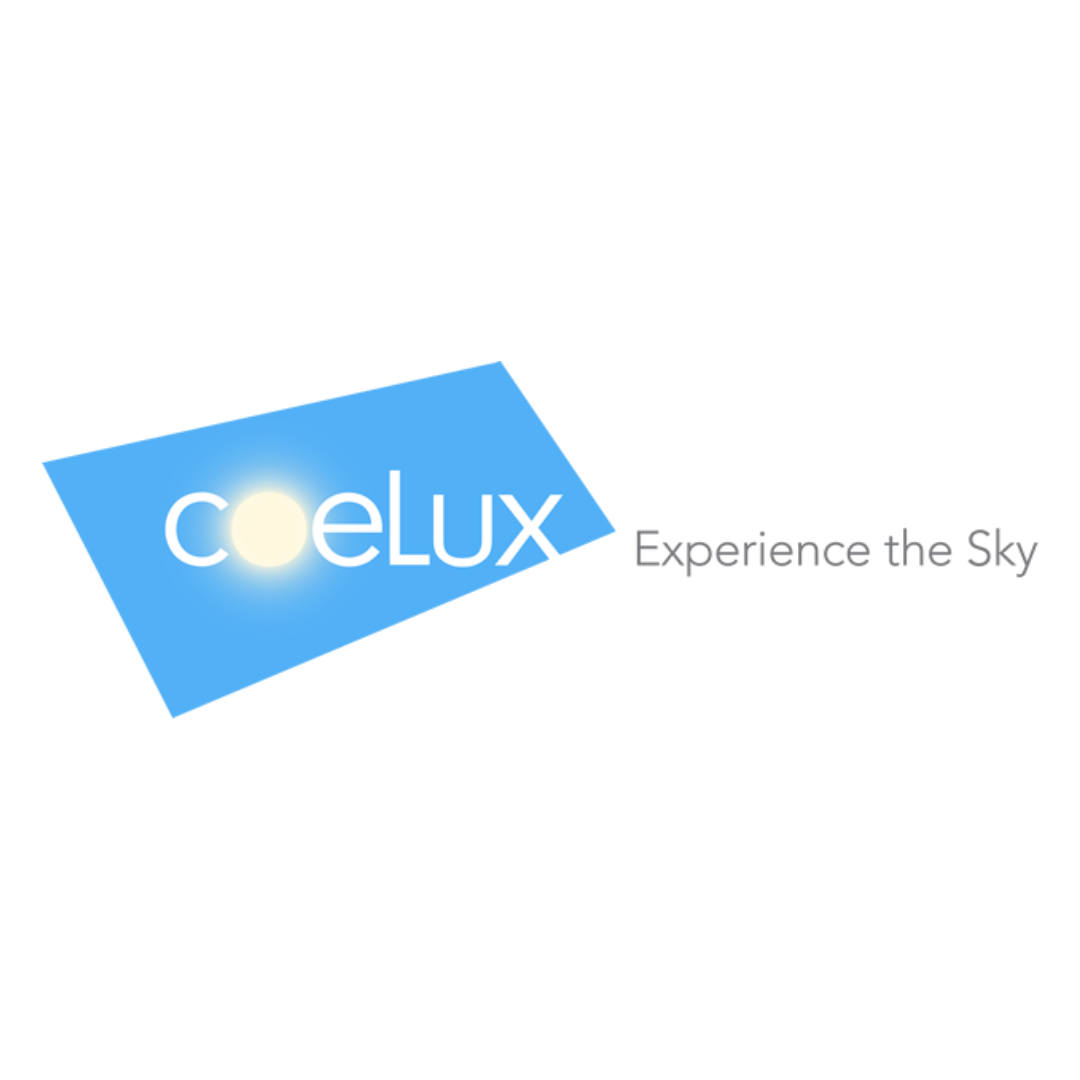 Ceelux logo with a blue rectangle and sun graphic on a white background