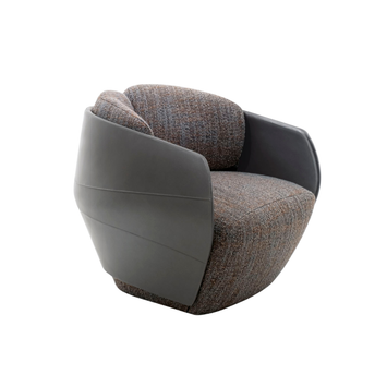 Modern chair with gray and brown fabric on a white background