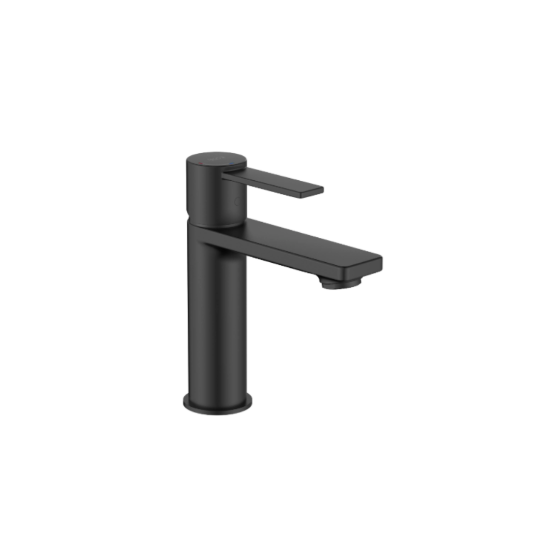Black faucet on a white background